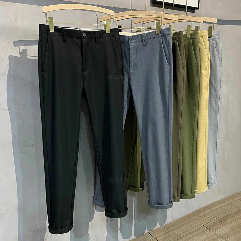 Brand Clothing 98%Cotton Solid Color Casual Pants Men Business Fashion Comfortable Stretch Classic Straigh Trousers Male 6 Color