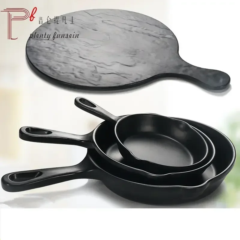 Black creative melamine special-shaped plate, vegetable plate, pan, spade shape, imitation porcelain plastic special tableware