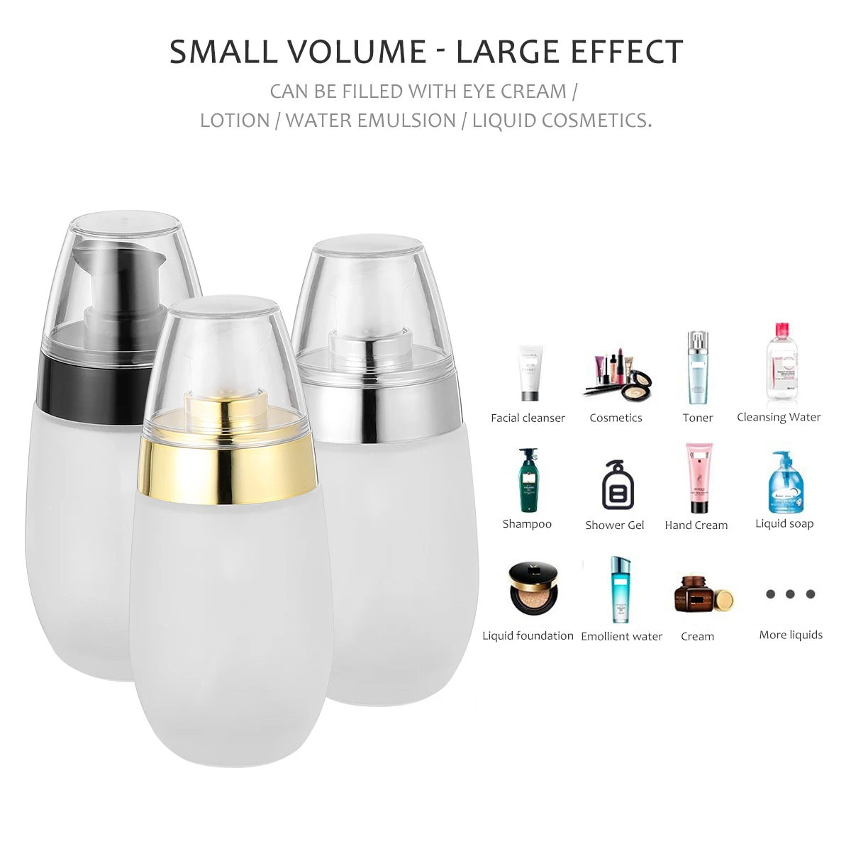 

3Pcs Storage Bottles Reusable Pump Bottles for Makeup Shampoo Lotion Facial Toner Travel Portable Organizer