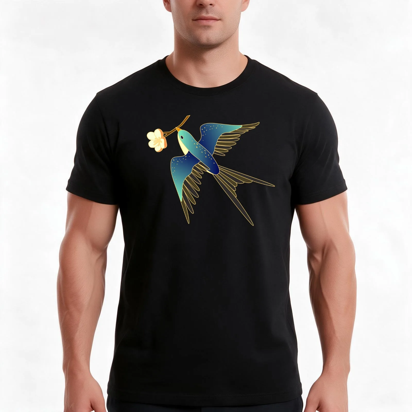 Flying Bird and Flower Creations: Elegant and Enchanting Designs T-Shirt, Summer Casual Cotton Tee, Oversized Streetwear Tops