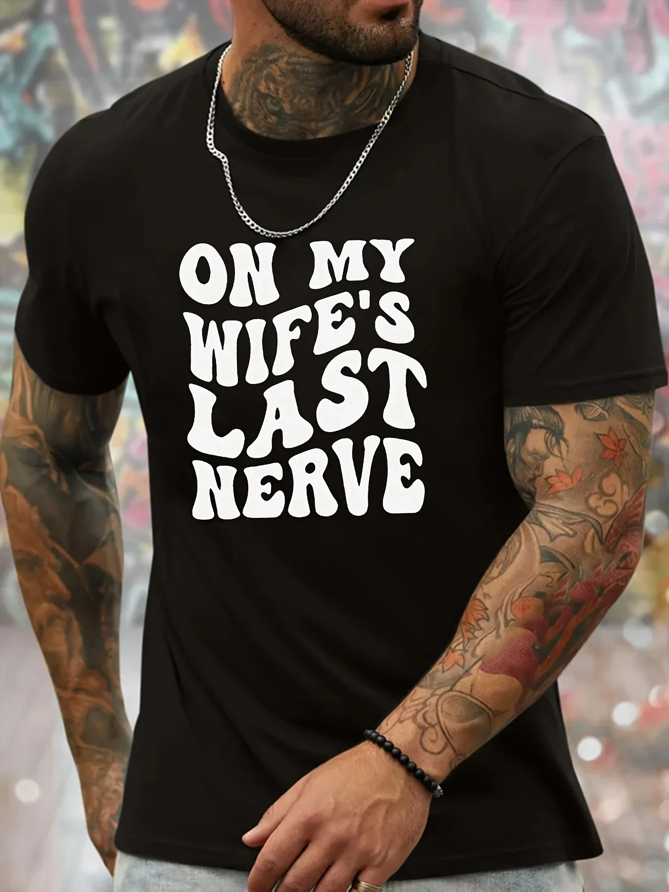 

On My Wife's Last Nerve Print Men's Crew Neck Fashionable Short Sleeve Sports T shirt Comfortable And Versatile