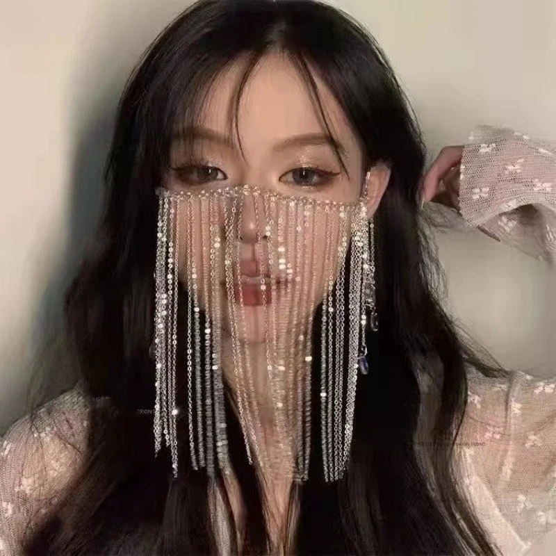 Masque de mascarade à pampilles de luxe, chaîne Sexy, gouttelette d'eau, Cosplay, bijoux pour le visage, couvre-visage, accessoire pour le front