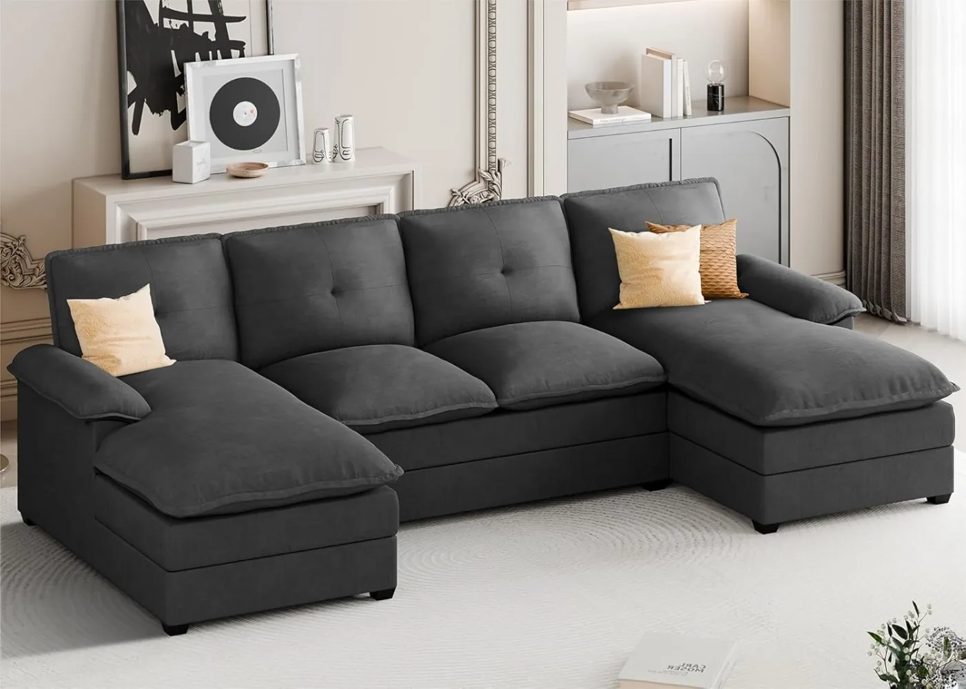 Sectional Couches for Living Room U-Shaped Couch 4 Seat Sofa Set with Double Chaises Modern Fabric Modular Sectional Sofa