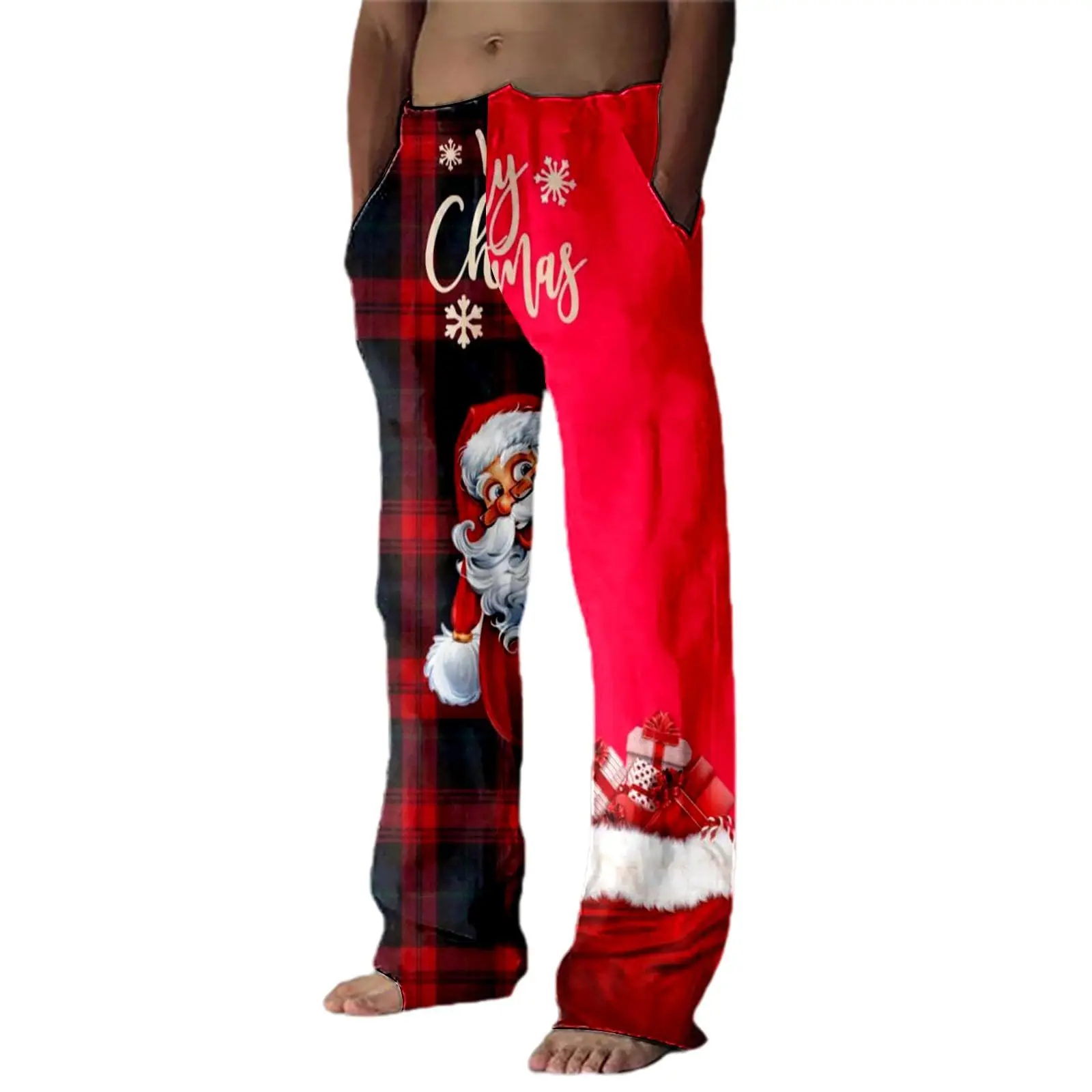 

Christmas 3D red snowflake print men's casual wide-leg drawstring sweatpants, loungewear, sleepwear, everyday wear.