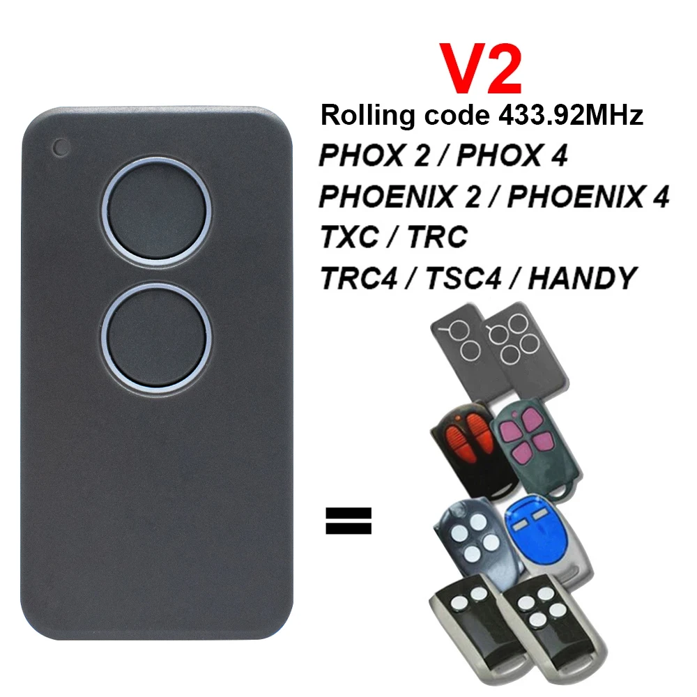 Imagem -02 - Controle Remoto de Porta de Garagem Porta de Código Rolante Transmissor Clone v2 Phoenix2 Phoenix4 Trc4 Tsc4 43392 Mhz Phoenix 2