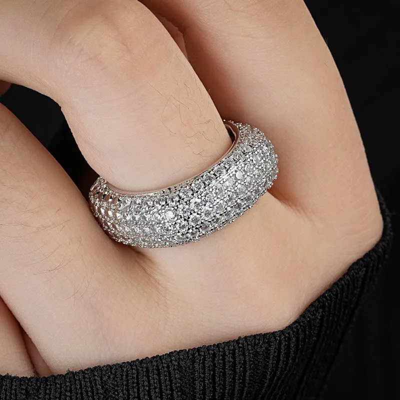 Luxury Wide Promise Rings for Women Pull Paved CZ Sparkling Wedding Bands Rings Silver Color Fashion Jewelry