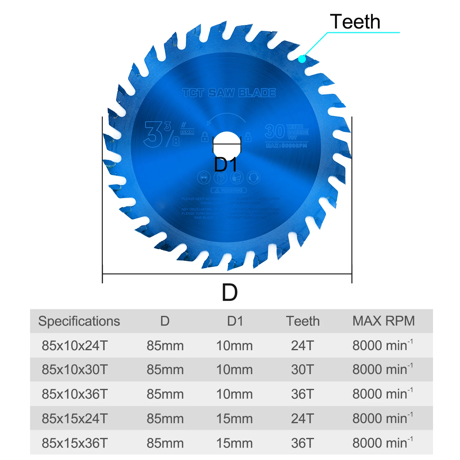 CMCP 85mm TCT Circular Saw Blade Nano Blue Coated Discs For Wood Cutting 24/30/36T Carbide Cutting Disc Woodworking Saw Blade