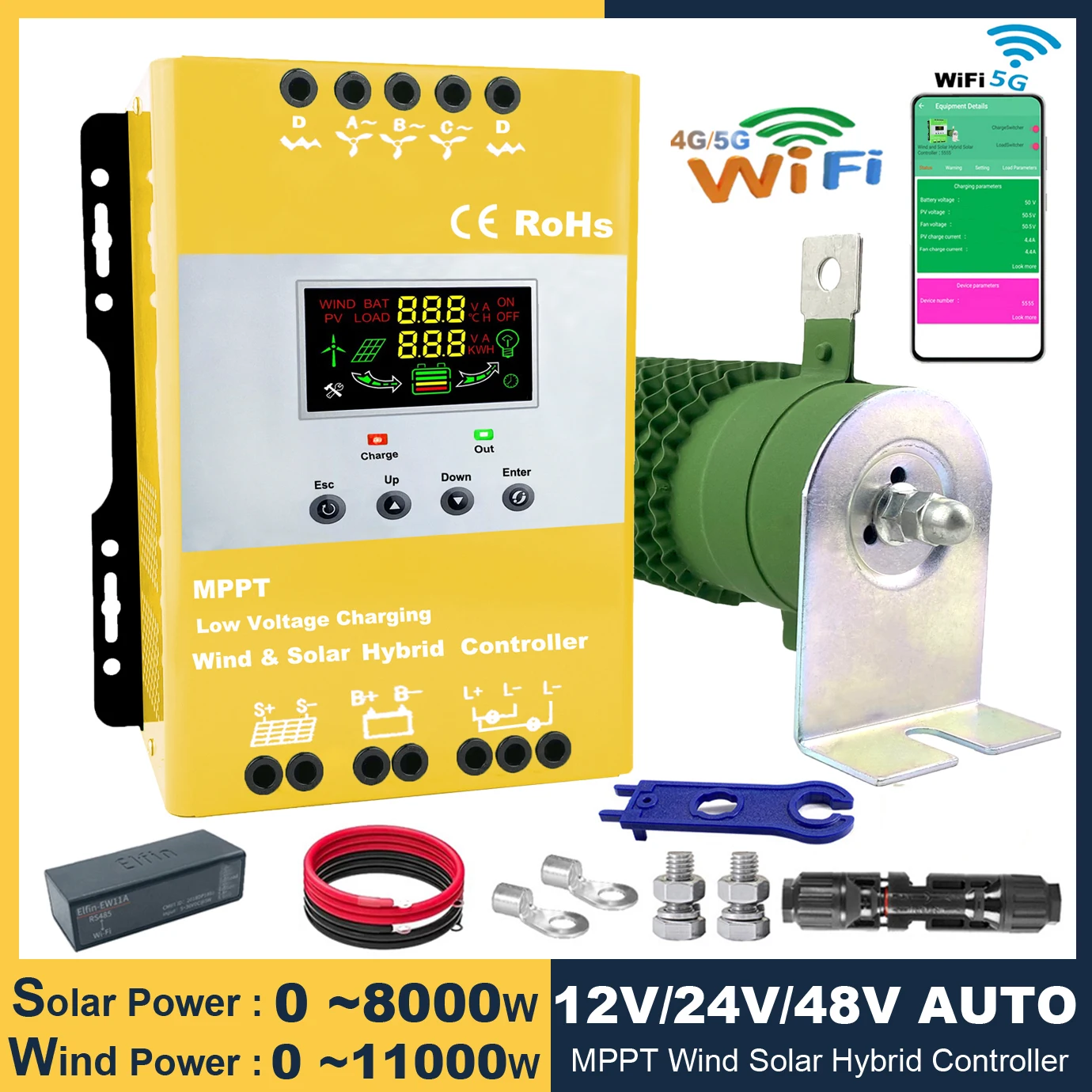 3000W 4000W 5000W 6KW MPPT Hybrid Wind Solar Charge Booster WIFI Controller For 12V 24V 48V Lifepo4 Lithium Lead Acid Battery