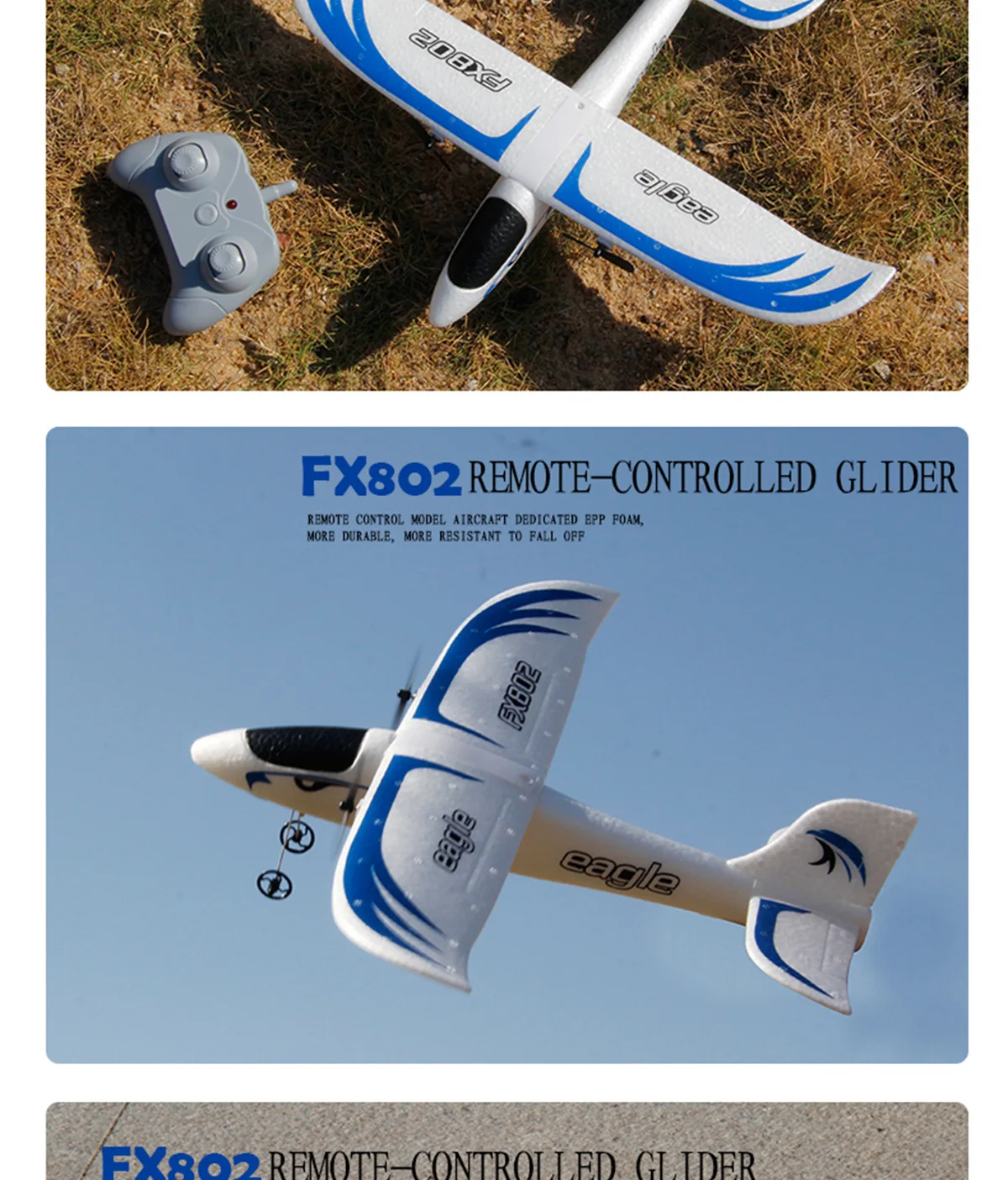 Planeador de Control remoto Fx802 para niños, modelo de avión de ala fija, juguetes de espuma para exteriores, regalos para adolescentes, nuevo, 2024