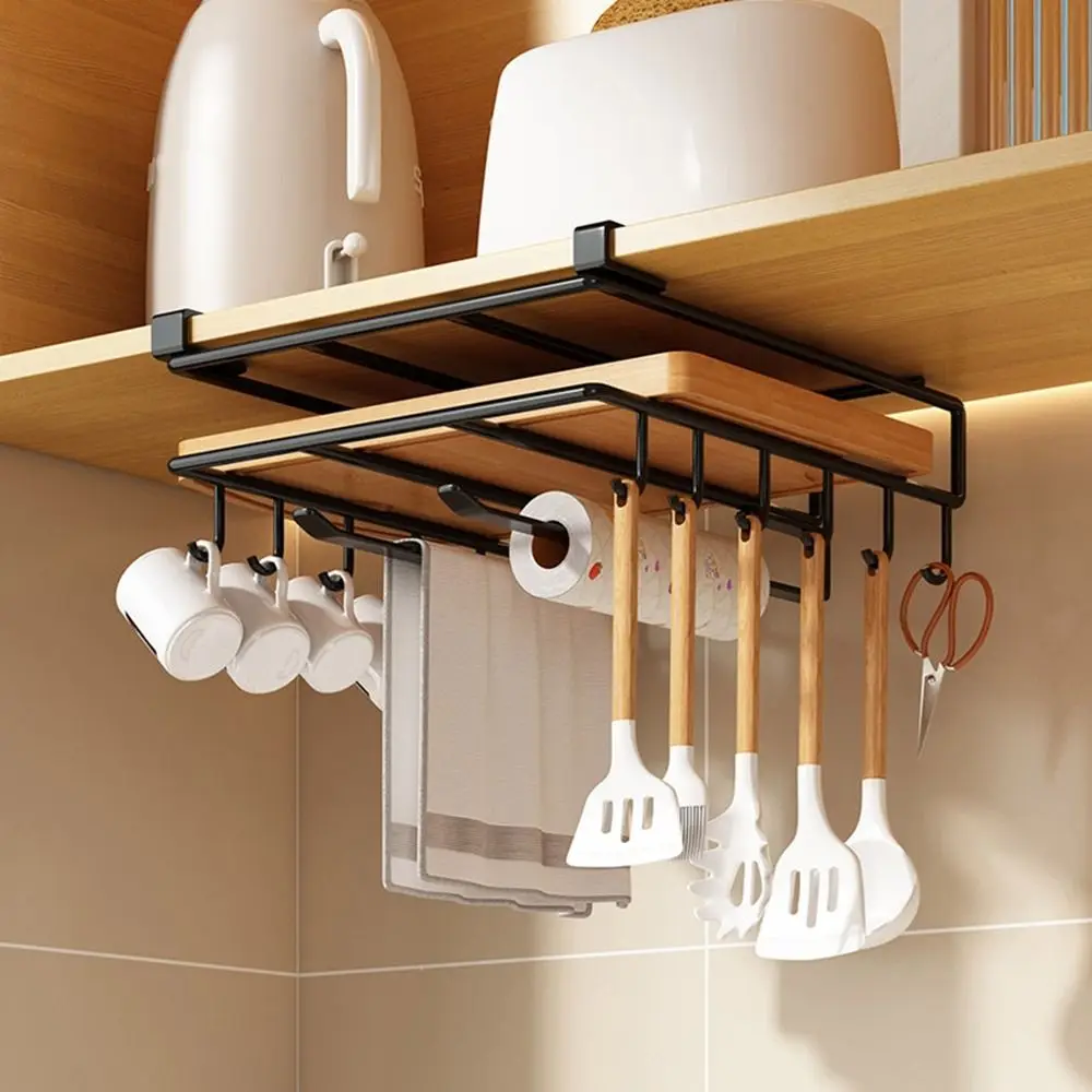 

Sainless Steel Cutting Board Pot Cover Holder Large Capacity High Load-bearing Under Cabinet Storage Rack with Hooks