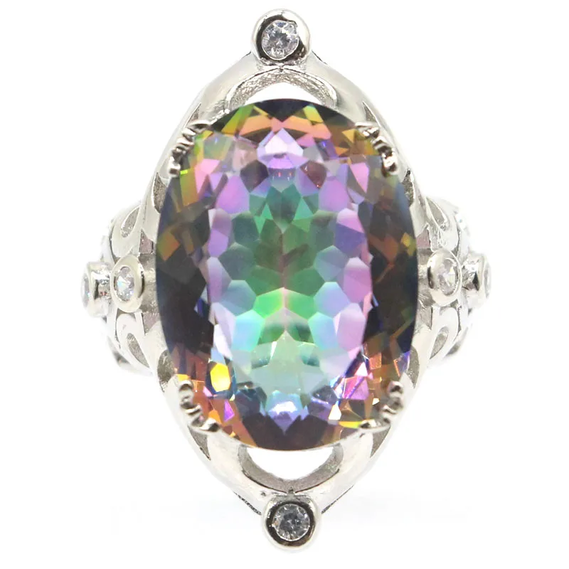 Real 925 Solid Sterling Silver Rings 11g Customized Fire Rainbow Mystic Topaz Real Blue Sapphire Red Ruby Green Emerald