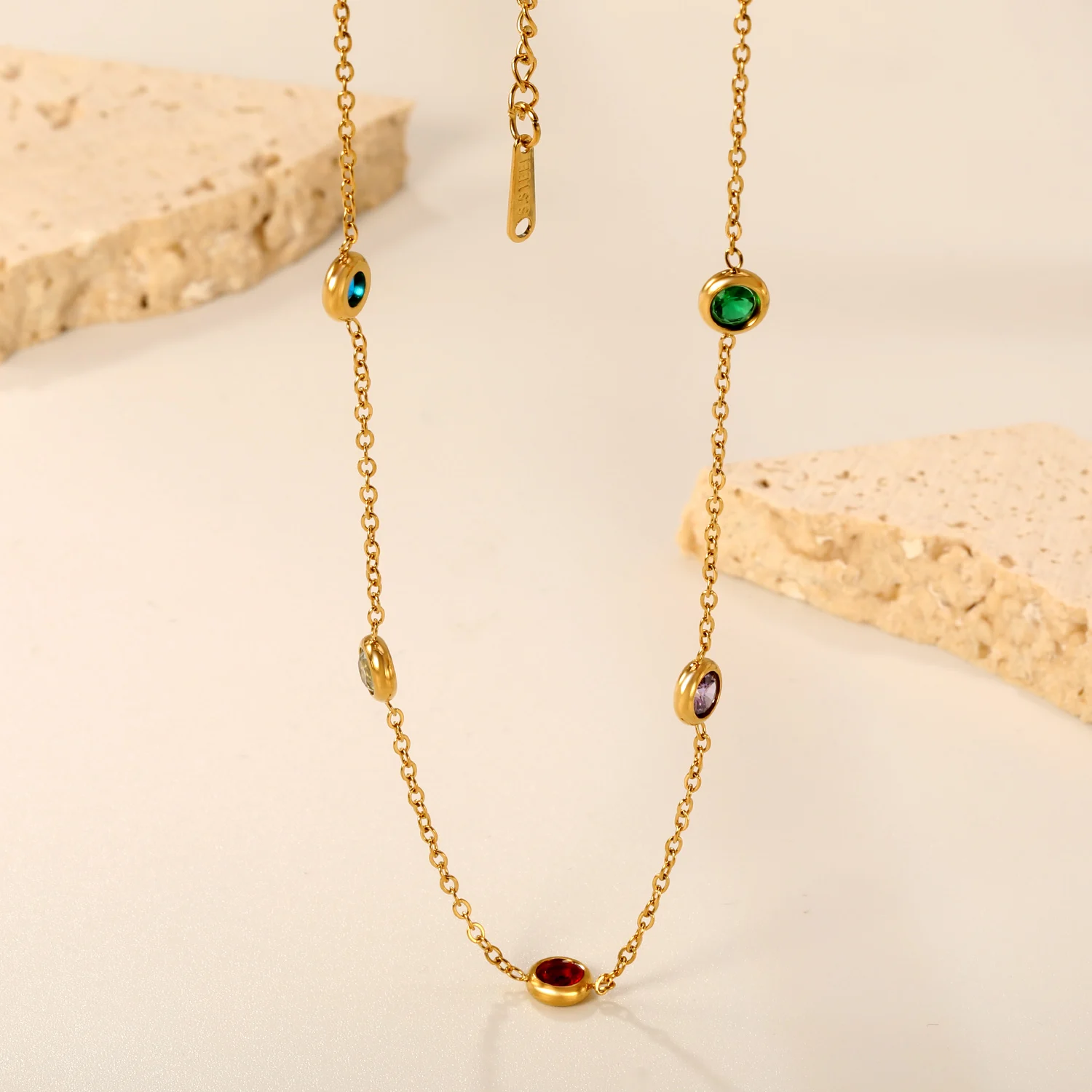

LUXUKISSKIDS Romantic Colorful Cubic Zirconia Clavicle Choker Necklace for Ladies/Woman Stainless Steel Golden Party Necklaces