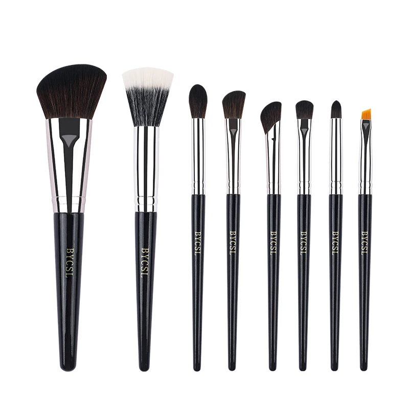 Juego de brochas de maquillaje, 8 Uds., brocha para polvos negros esponjosos y suaves, brocha para colorete, herramientas de belleza, productos para mujer, brochas faciales para máscara