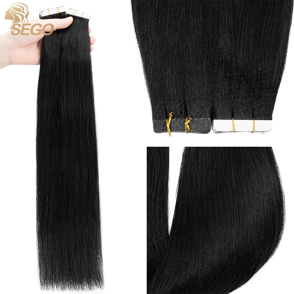 

SEGO Yaki Straight Tape In Hair Extensions Real Human Hair Skin Weft Tape Hair Seamless Invisible Double Sides Tape ins 20/40pcs