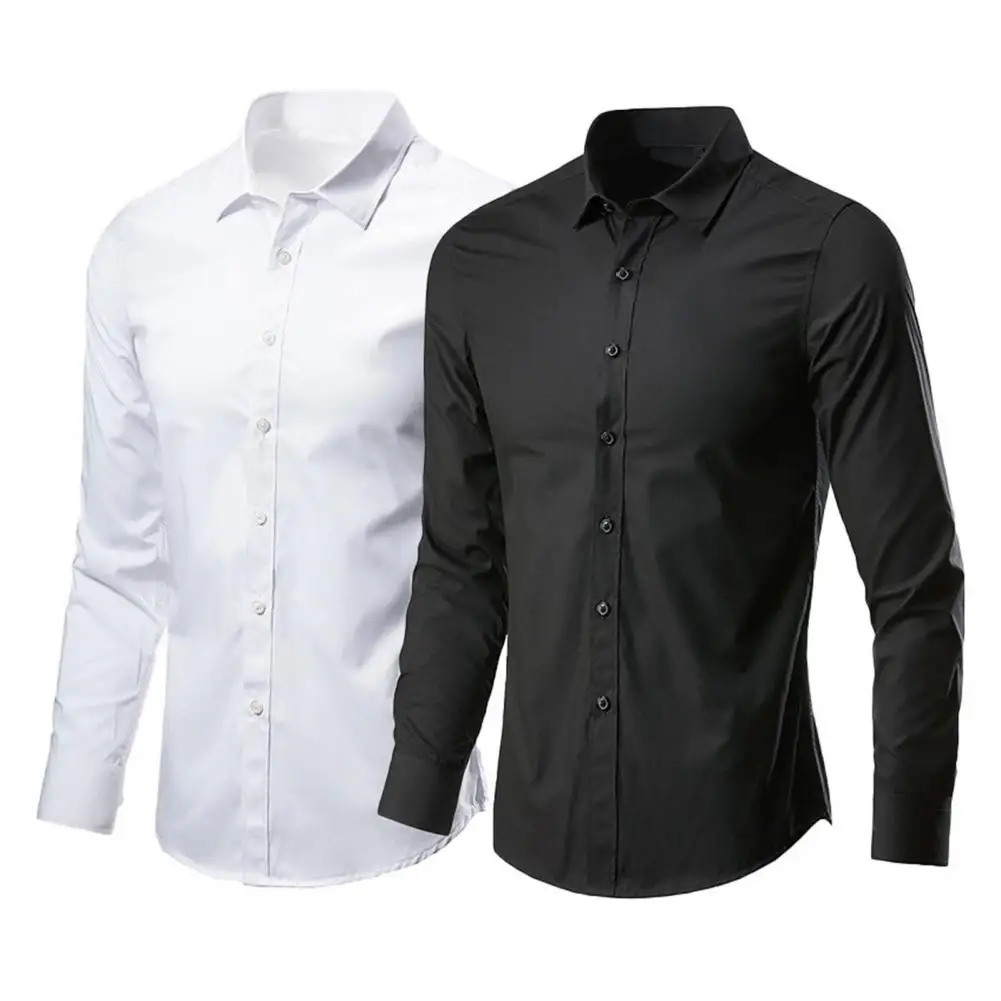 

Trendy Autumn Shirt Single-breasted Slim Fit Men Shirt Anti-iron Autumn Shirt