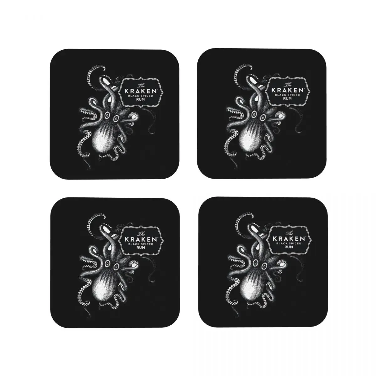 Kraken Rum Coasters Kitchen Placemats Waterproof Insulation Cup Coffee Mats For Decor Home Tableware Pads Set of 4