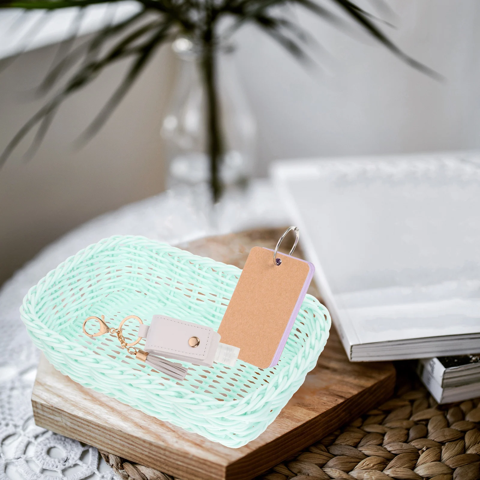 

Woven Storage Baskets Light Green Snack Holder Desktop Basket Home Decor Multi-function Wicker Woven Practical Storage