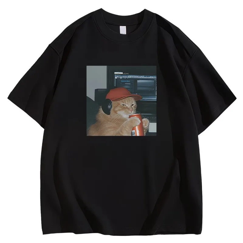 Camiseta divertida con meme de gato gamer, auriculares, camiseta gráfica de gato naranja, camiseta de verano de manga corta, regalo de humor para geeks, tops de moda urbana