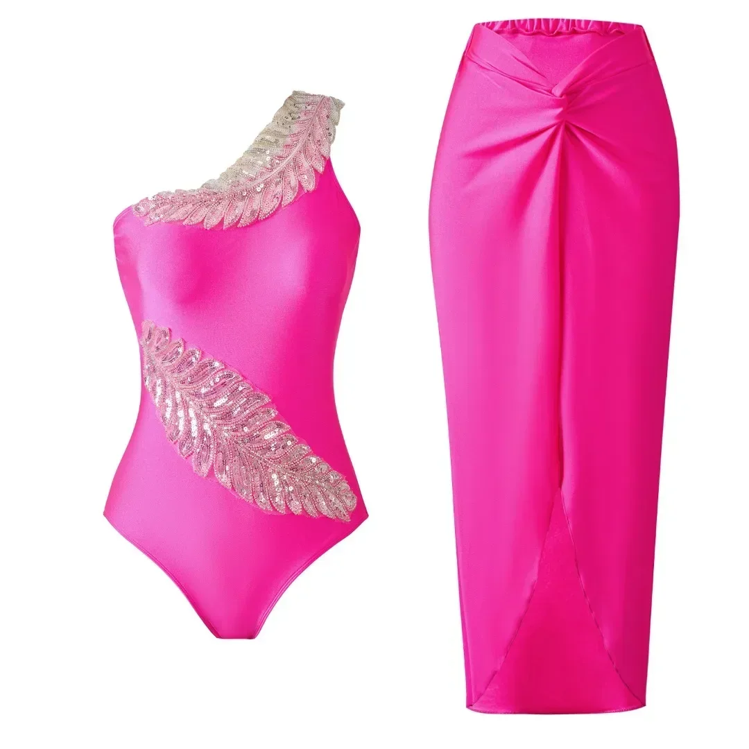 2025 New Popular Solid Color Sexy Leaf Swimsuit Women's Swimsuit One-piece Hot Selling Two-piece Set in Stock