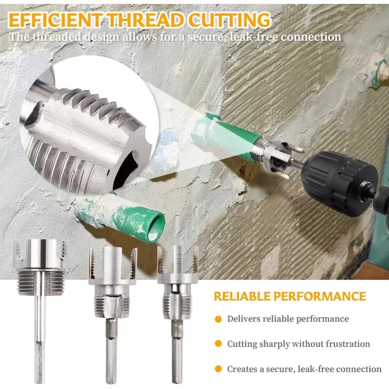 Pipe Threading Tool PVC Pipe Threading Cutter 1/2'' 3/4'' Water Pipe Internal External Thread Tapping Tool Electric Drill