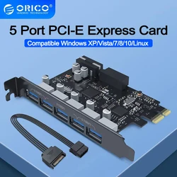 ORICO USB 3.0 PCI-E Expansion Card 5 Ports Hub Adapter External Controller Express Card with 4-pin Power Connector PCIE Adapt