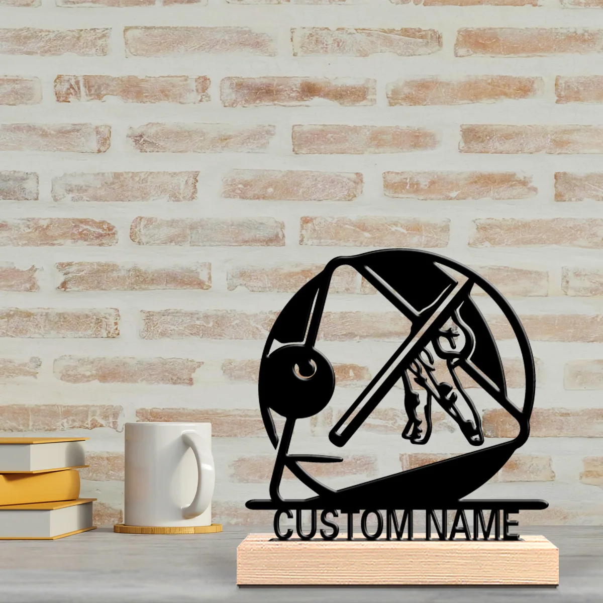 1pc compass Customizable Text Metal Statue Iron Ornament Art Figurine With Wood Base Iron Statue With Wood Base For Girl Gifts