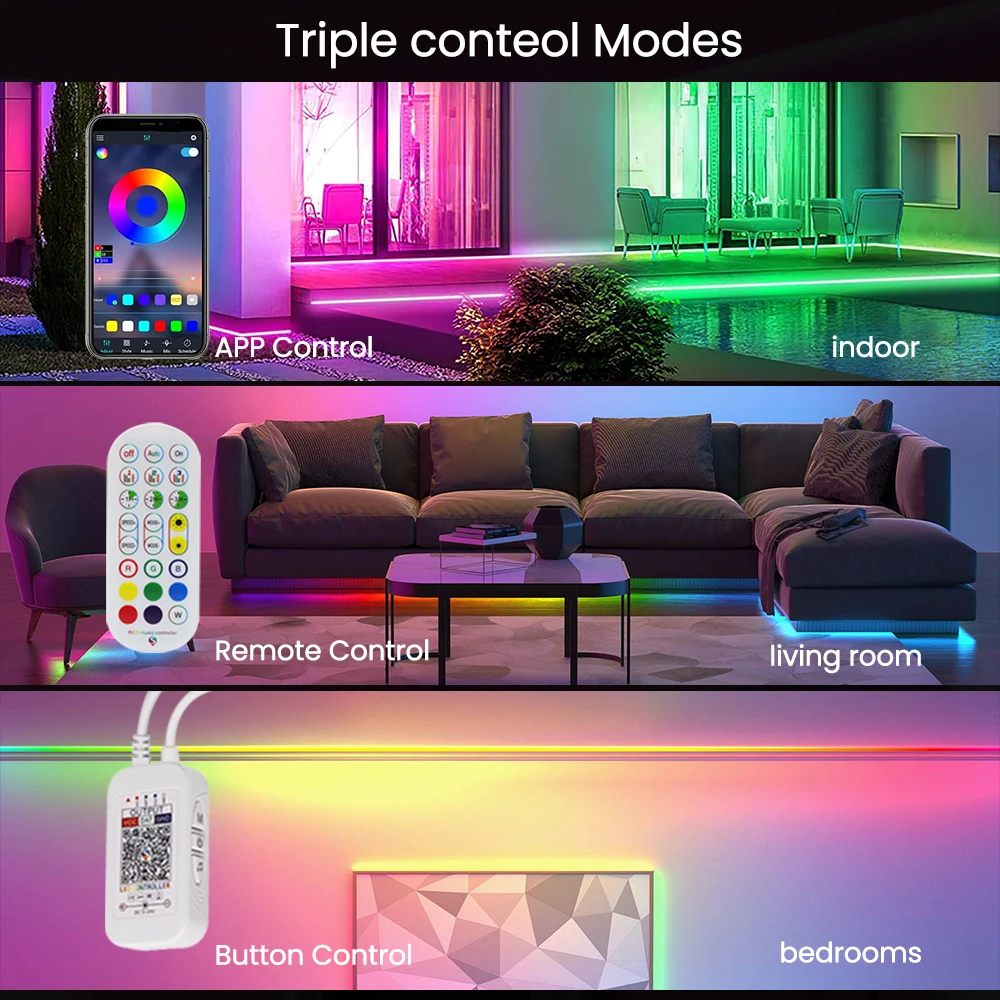 Bluetooth RGB Neon Light Sign 12V WS2811 Addressable Full Color Neon Rope Tape 60Leds/m IP67 Waterproof Tube Outdoor Lighting