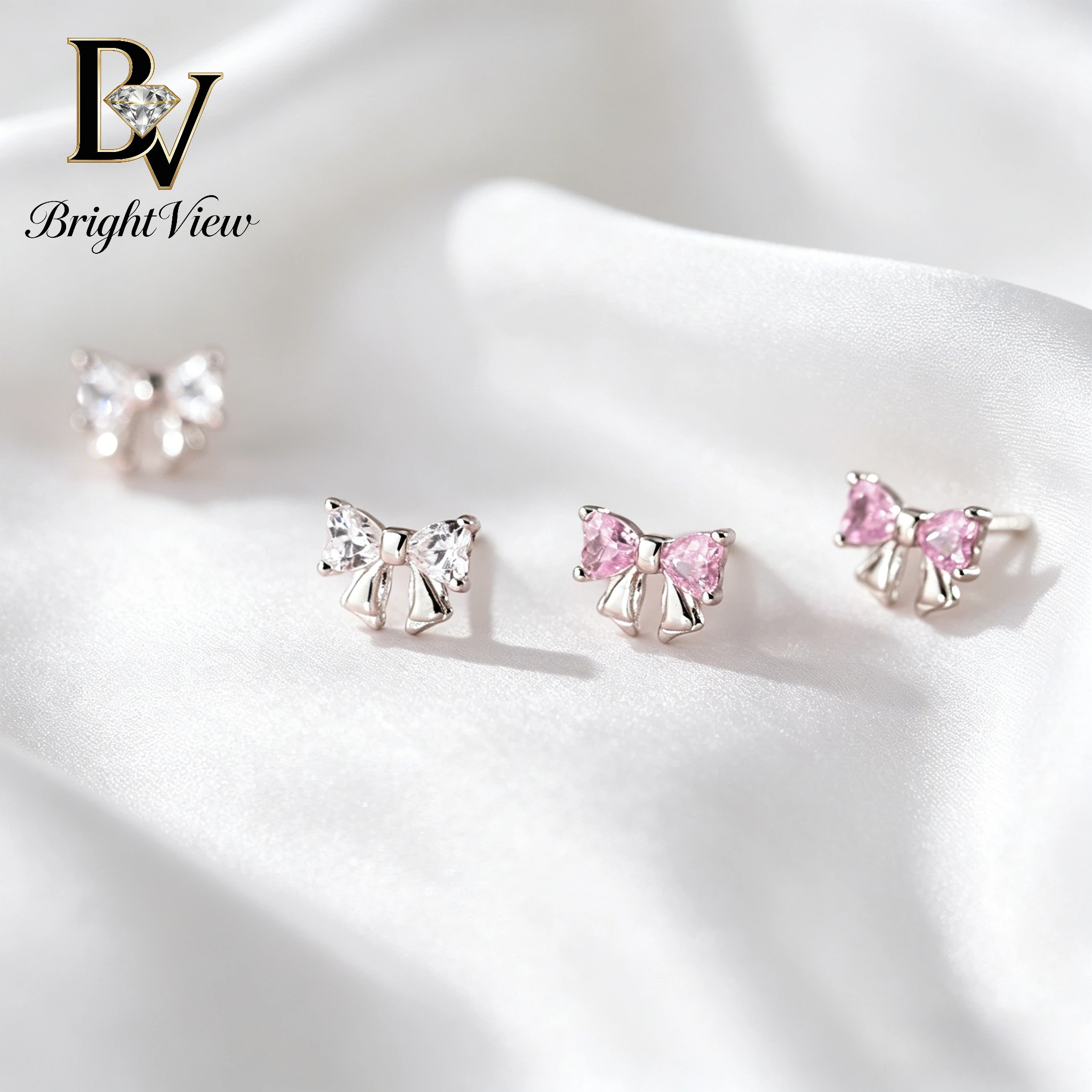 

Серьги-гвоздики из стерлингового серебра S925 с бантом для женщин, изящные серьги с кубическим цирконием, гипоаллергенные, изысканные ювелирные изделия, подарок для девушки