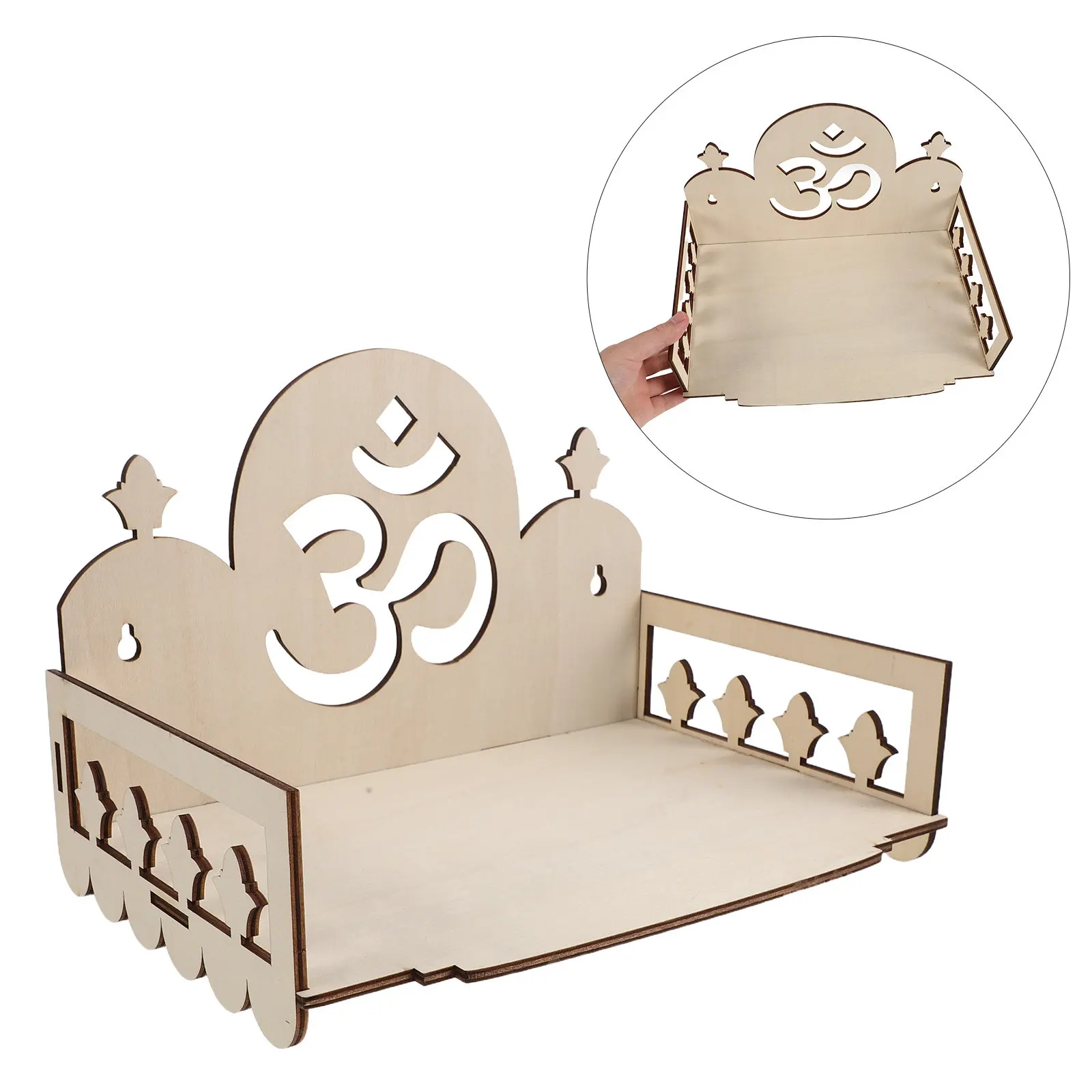Carved Wooden Temple Pooja Shelf Lacquer Finish Wall Mounted Hanging Shrine Prayer Altar Small Home Office Idols Decor Stand