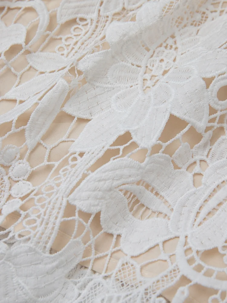 High Quality Lace Hollow Out Mesh Spliced O-Neck Summer Dress Women's Sleeveless Embroidery Water-Soluble Runway Long Dresses