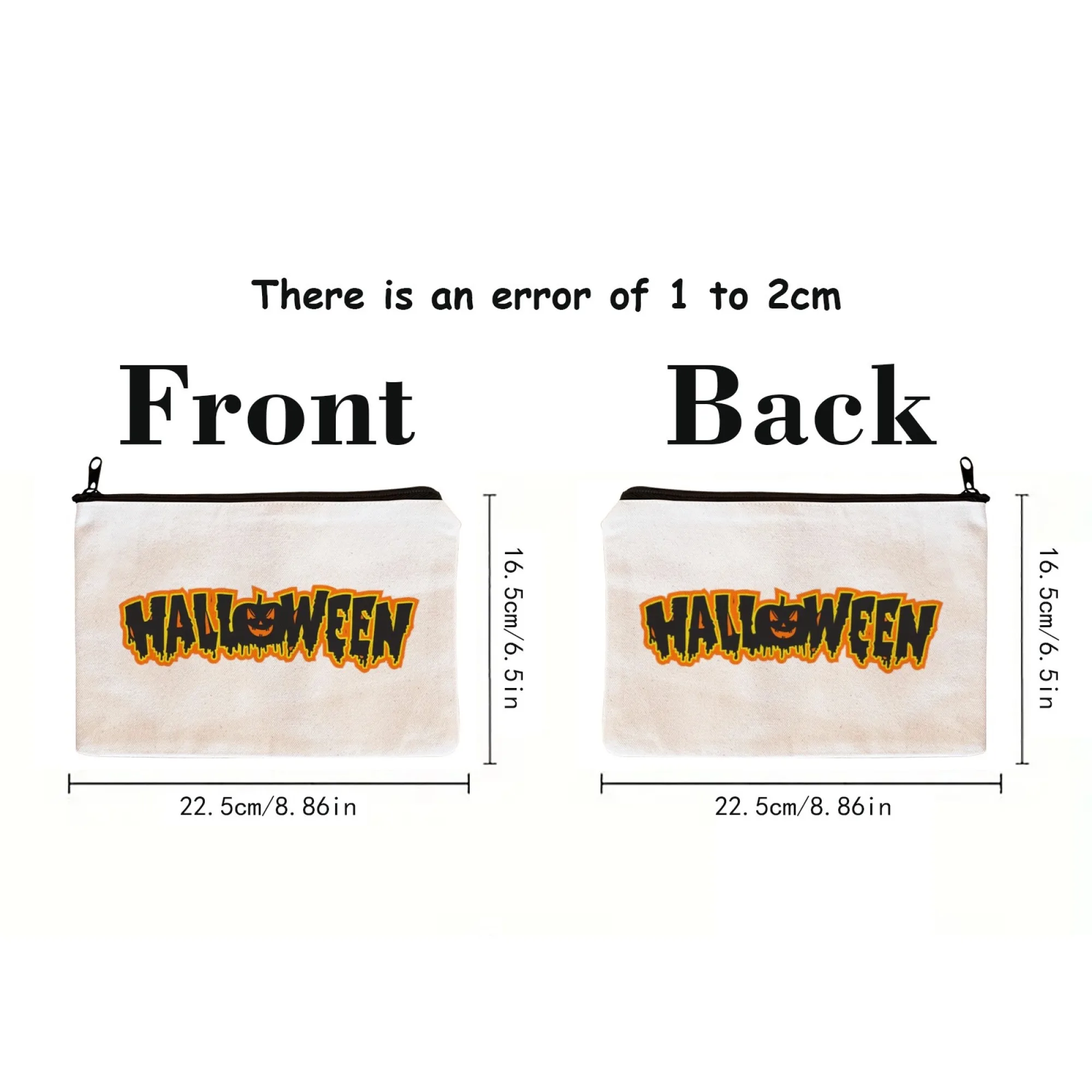 Borsa per cosmetici a tema Halloween Sfondo bianco "Halloween" e motivo zucca Stampa Tessuto lavabile e resistente compatto per portamonete