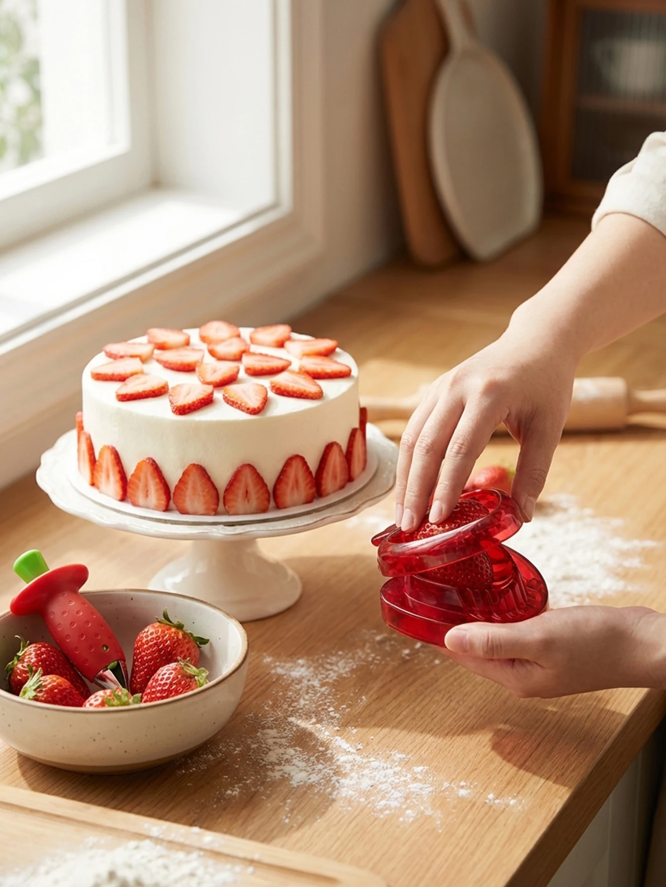 Strawberry Huller Stem Remover and Strawberry Slicer Set,Potatoes Pineapples Carrots Tomato Corer Slicer Cherry Pitter,Fruit Pic view 2