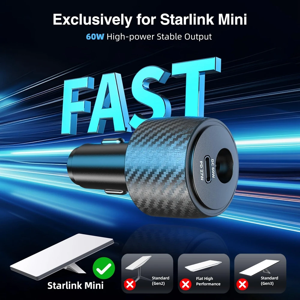 2 in 1 Car Lighter DC Adapter for Starlink Mini 12V-24V to 30V DC Step Up Converter 12V Car Charger for RV SUV Yacht