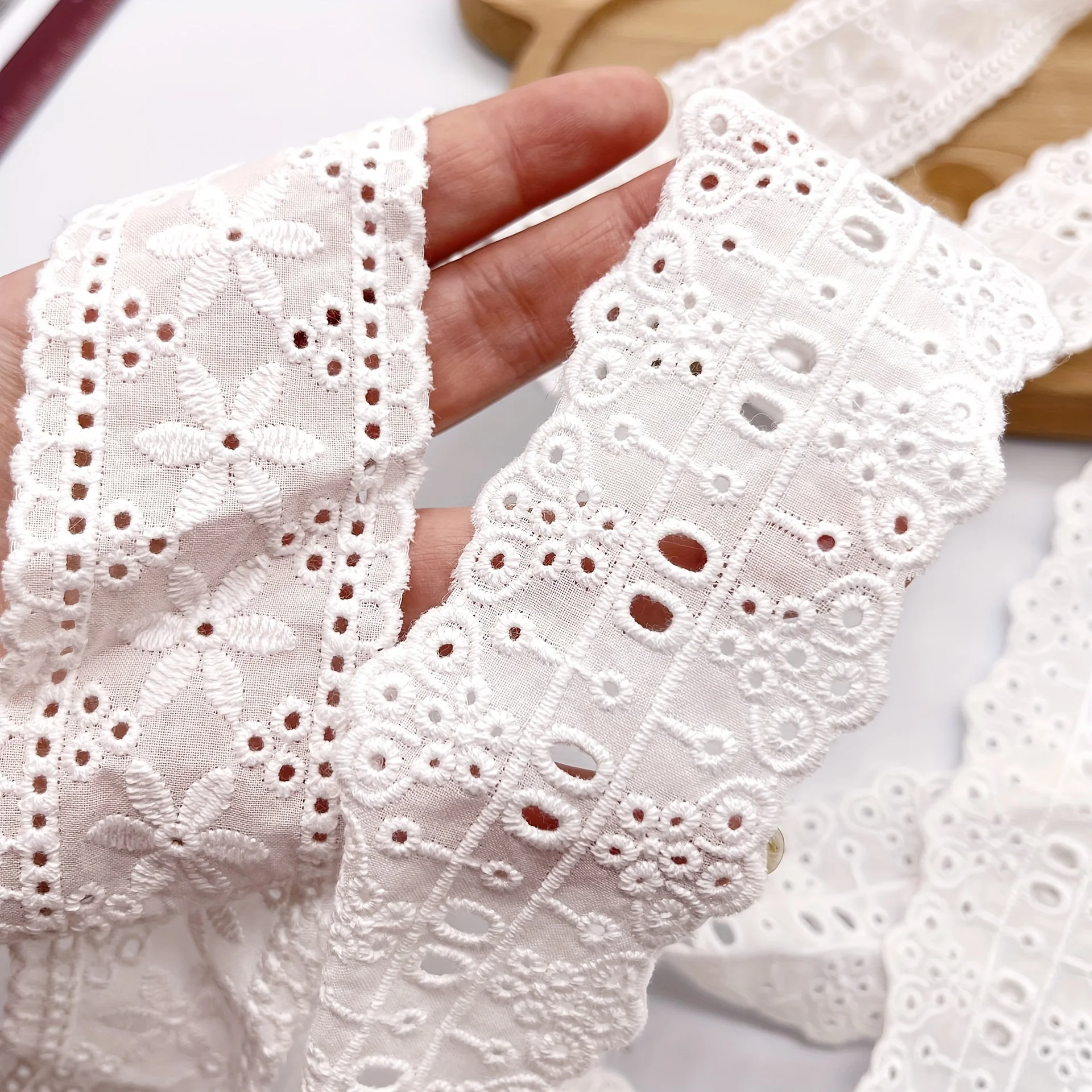 1 yard double perforated can be worn ribbon embroidery floral European style DIY lace accessories