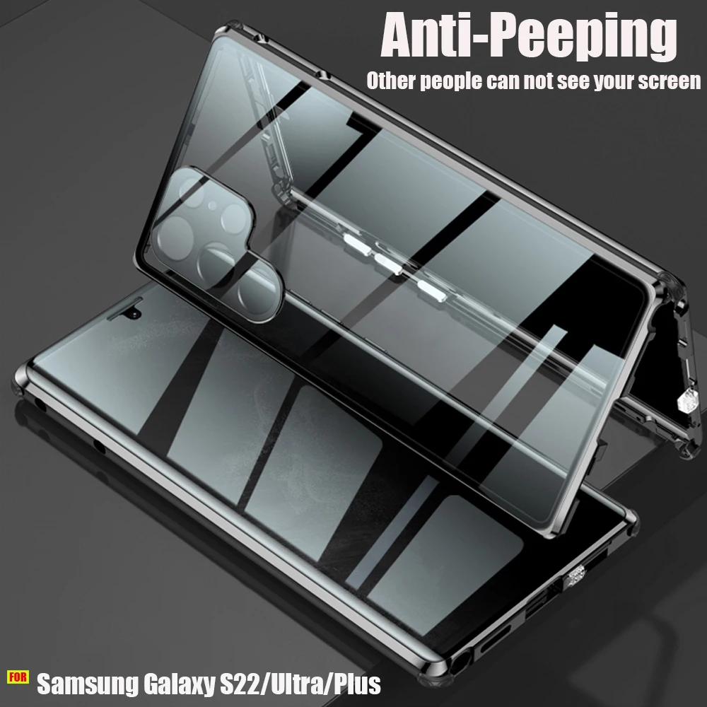 

360 Anti Peeping Privacy Double Sided Tempered Glass Case For Samsung Galaxy S22 S23 S24 Ultra Case Metal Bumper Magnetic Cover