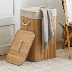 Dirty Clothes Storage Organizer Basket Wicker Hamper Wooden Container Child Foldable Laundry Basket Decorative Hamper