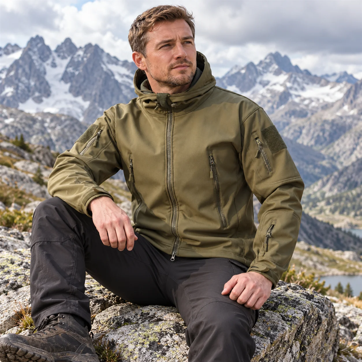 Outdoor Tactical Jacket Men's Plush Thickened Soft Shell Jacket Winter Windproof Waterproof Camouflage Coat