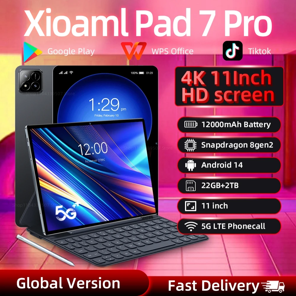 

2025 NEW Original Pad 7 Pro Tablet PC 11inch Snapdragon 8gen2 HD 4K Android 14 16GB+1024GB 12000mAh 5G Dual SIM WiFi GPS MI Tab