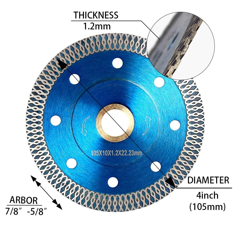 5피스 초박형 4인치 다이아몬드 블레이드 세트 (포세린, 화강암 및 대리석 절단용)