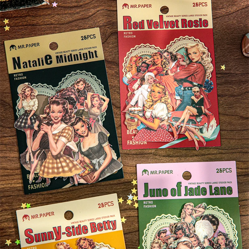 

Бумага 25 шт., винтажные наклейки для красоты-крафт-бумага, самоклеящаяся, классический декор журнала, литературный материал для коллажа, карта «сделай сам»