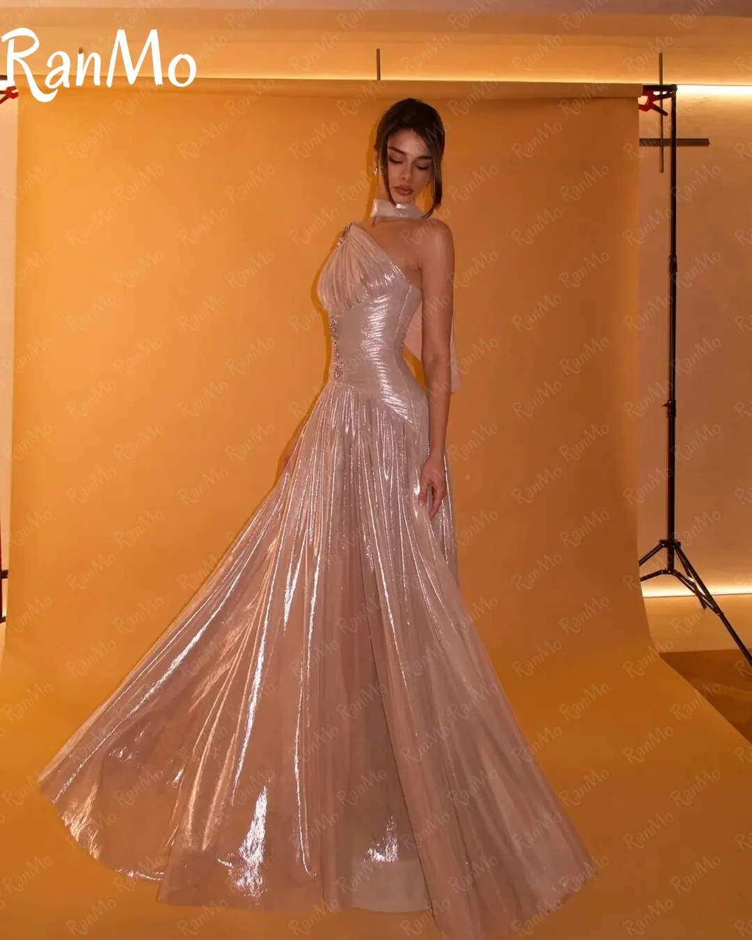 Ranmo 2025 فستان حفلات لامع جديد بكتف واحد على شكل حرف A فساتين مناسبة رسمية طويلة للنساء مطرزة ضيقة للحفلات الراقصة رداء حفلات مخصص