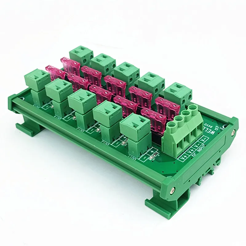 

10 Position Pluggable Terminal Block Power Distribution Module DIN Rail Mount FusedDC 5-32V