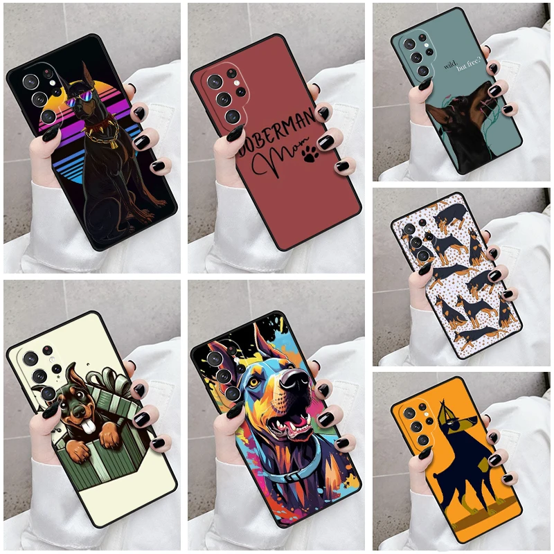 Phone Case For Samsung Galaxy S24 S23 S21fe S22 Ultra Plus Note 10 20 S8 S9 S10 Cover Cartoon Doberman Dog