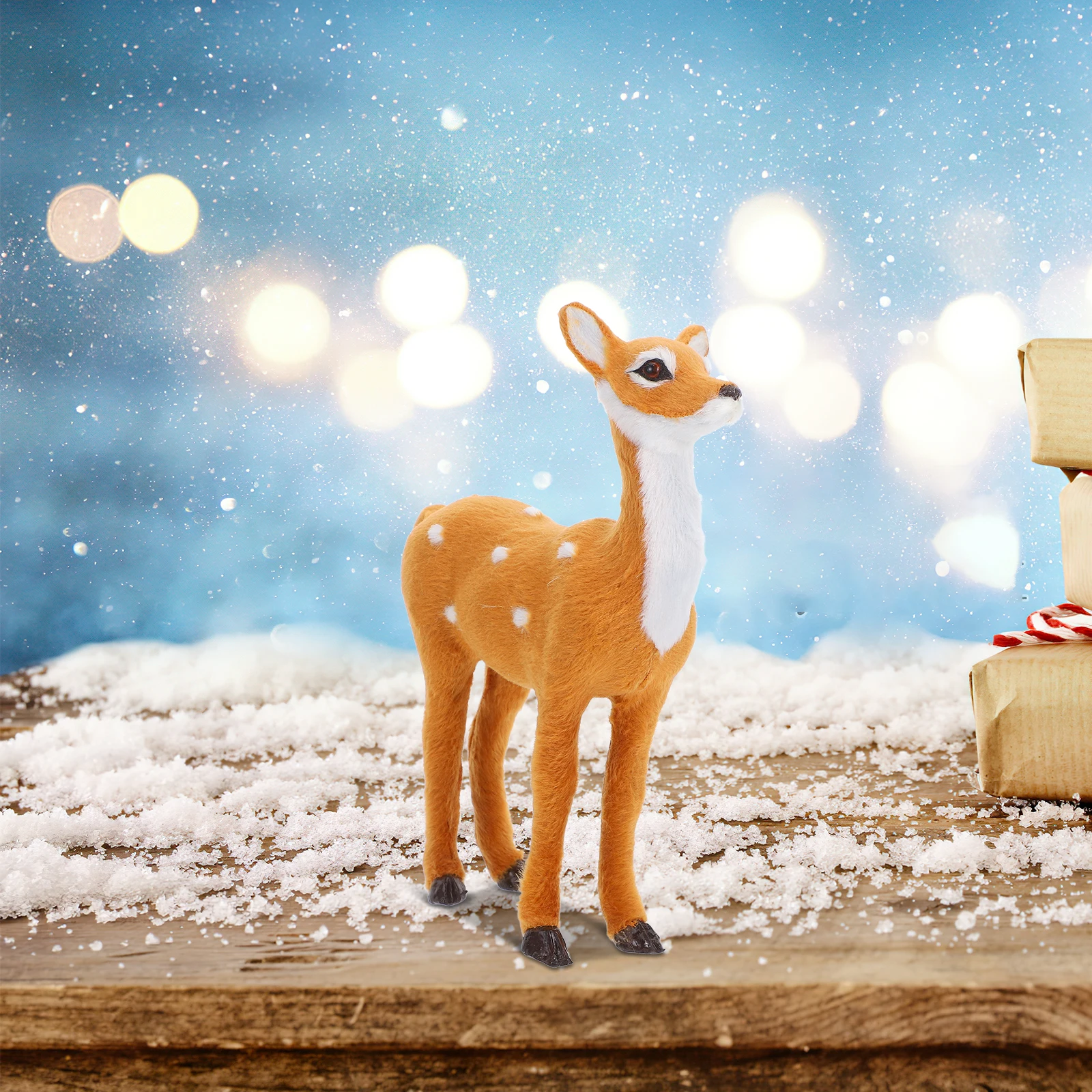 

3PCS Christmas Elk nament Deer Statue Brown Desktop Xmas Decor Reusable Mini Model Gifts Plastic Faux Simulation