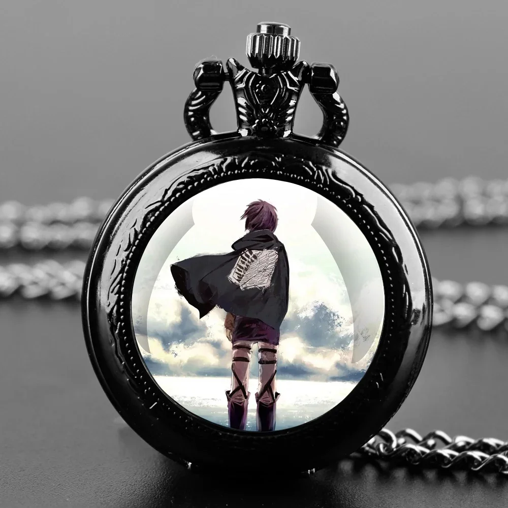 ساعة جيب كوارتز Attack on Titan - قلادة على شكل قبة زجاجية، أرقام عربية، هدية للجنسين