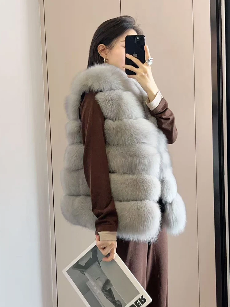 New Fashion Women Winter Real Fox Fur Sleeveless Vest Coat Natural Fur Jackets Female Gilet Waistcoat