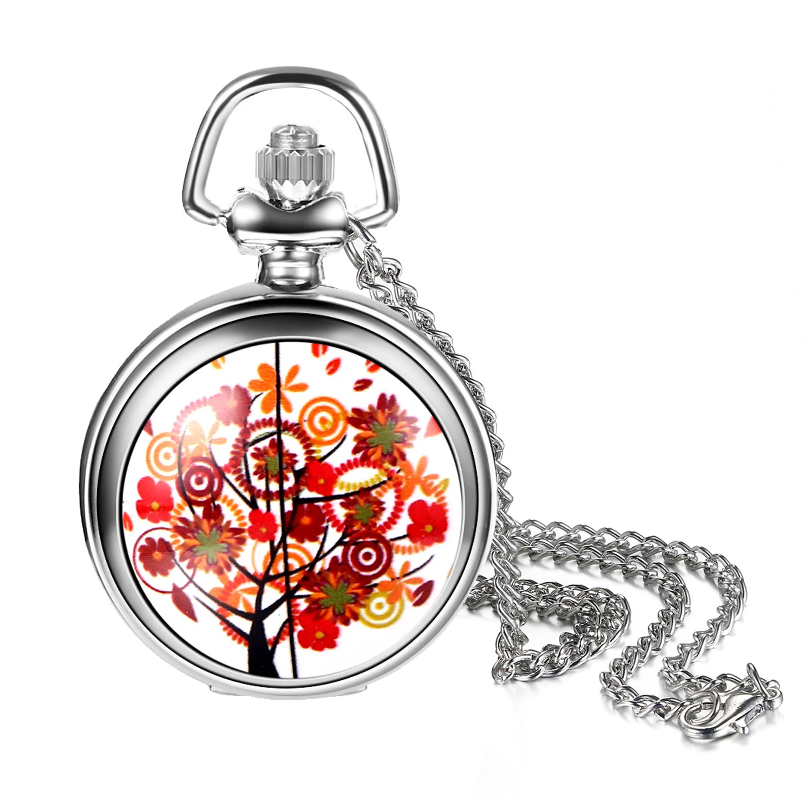 Lancardo นาฬิกาผู้หญิงหญิงสาวลายดอกไม้สีรุ้ง, นาฬิกาควอตซ์ sweter Saku สายโซ่สร้อยคอนาฬิกาของขวัญ