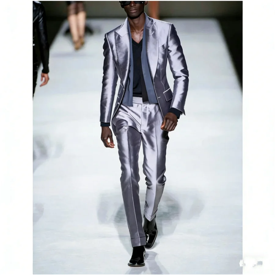 

Модный атласный мужской костюм: однобортный пиджак с острыми лацканами и брюки, для торжественных мероприятий, вечеринок, выпускных, свадеб, смокинг, 2 предмета (пиджак и брюки)