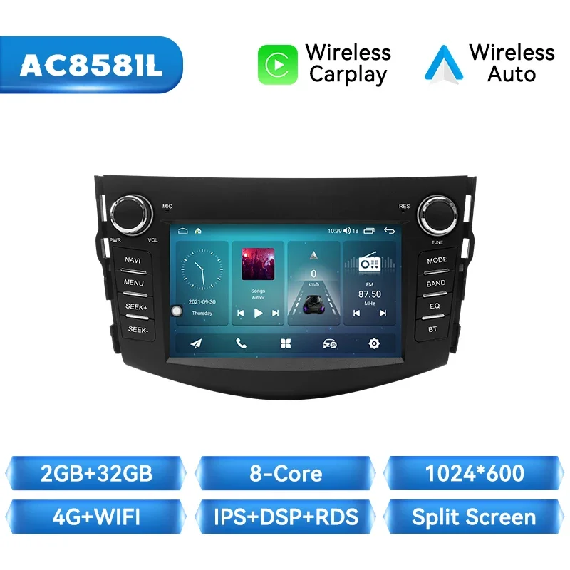 Ai Voice Draadloze Carplay Autoradio Speler Voor Rav4 2006 2007 2008 2009 2010 2011 2012 Android 14 Autoradio 8 + 128Gb Stereo Audio