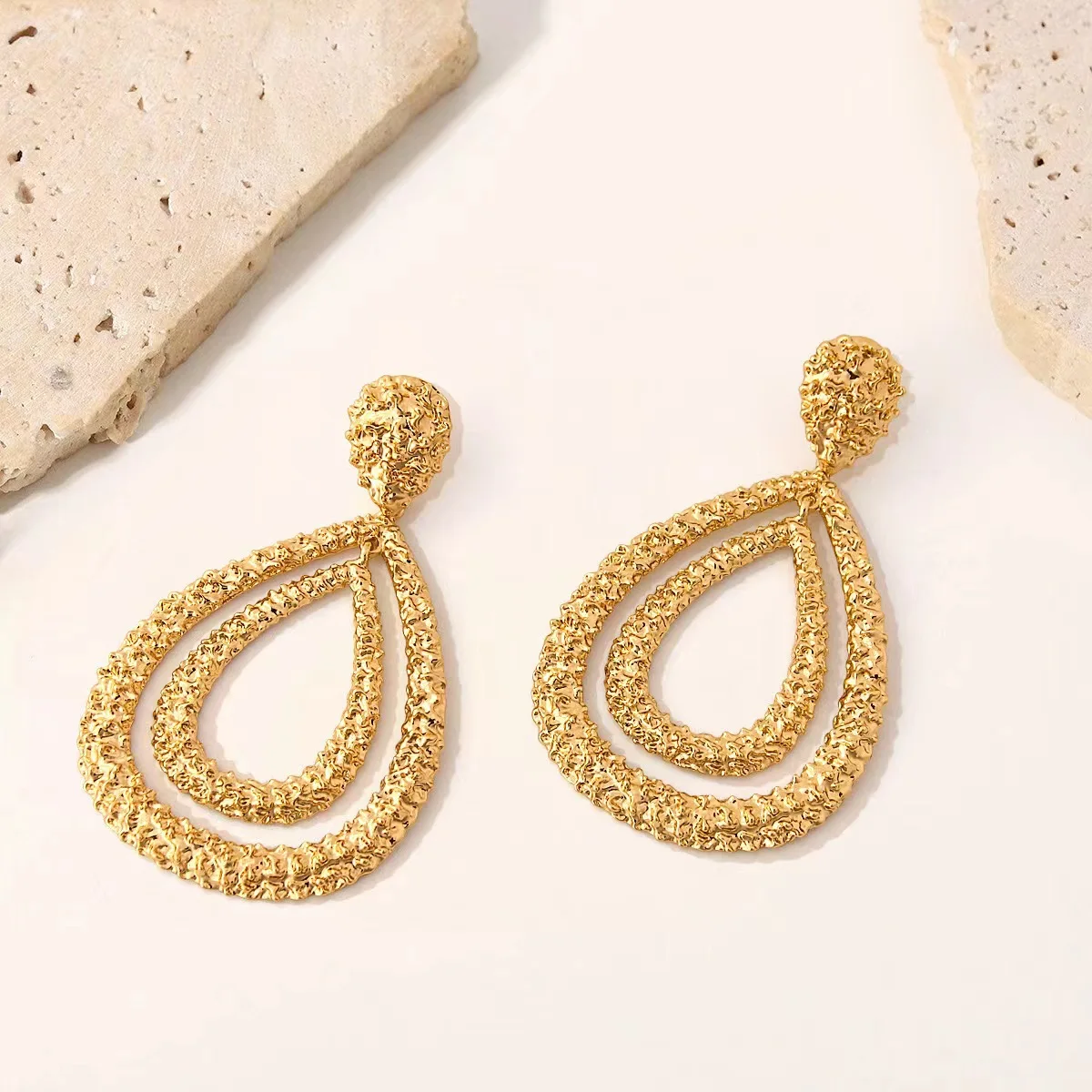 Big Gold Color Double Layer Water Drop Earrings For Women Metal Earing Jewelry 2024 Trending Women\'s Exaggerated Matte Earrings